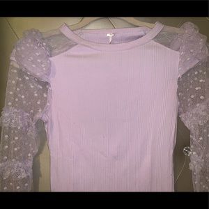 Lavender Free People top with lace sleeves